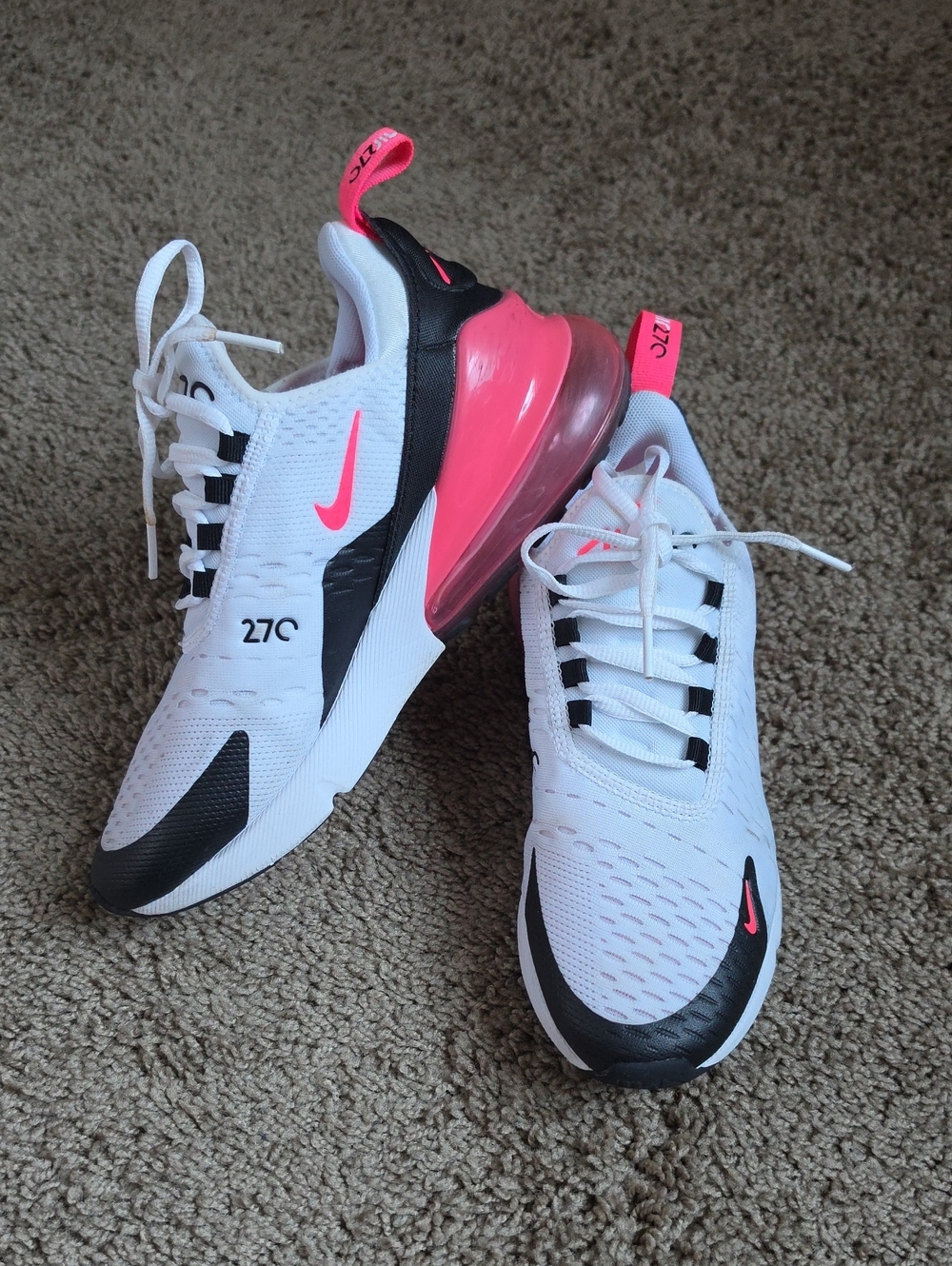 Nike Women’s Air Max 270 Sneakers - White, Black & Hot Pink